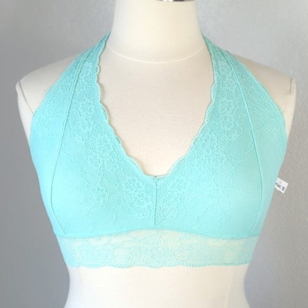 Maidenform XXL Bralette Halter Lace Overlay Cotton Lining Seafoam Green